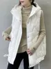 Kvinnors västar vinter huva bomull kvinnor väst varm kappa koreanska mode damer ärmlösa jackor lösa blixtlås överrock streetwear