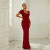 Prom Dresses High Waist Short Sleeve Temperament Tight Long Dresses Solid Color Slim Fit Small Tail Evening Dresses Girl