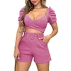 Survêtements pour femmes 2023 printemps nouveau produit manches bulle chemise courte taille haute poche Shorts mode ensemble décontracté