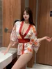 Kadınların eşofmanları yazdıran kimono kravat üniforma şort seti mini moda derin v yay ince bilek kadın giyim ince atmosfer zarif olgun x7no