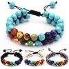 7 Chakra Beads Lava Rock Men Bransoleta podwójna warstwowa Row Regulowana UNISEX Joga Kamienna Energia Uzdrawianie Kamienie