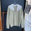 Women's Jackets Sandro Wool Contrasting Poplin Collar Long Sleeve Sweater