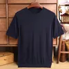 Men's T Shirts Summer Thin Wool Solid Color Round Neck Short-sleeved Sweater Korean T-shirt Men's Knitting Top