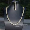 Anpassad 8mm 9mm 10mm 13mm 15mm Bredd 1 rad VVS Moissanite Diamond Necklace Gold Plated Silver Cuban Link Chain