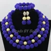 Necklace Earrings Set Balls Jewelry Royal Blue African Beads Nigerian Wedding Bridal ABF856