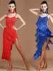 Stage Wear Latin Dance Women Salsa Samba Clothes Rhinestone Sling Backless Dress Sexy Competition Tassel Long