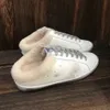 Goldenss Kazık İtalya Tasarımcı Sneaker Süper Yıldız Sabot Kadın Kürk Terlik Sırap Ayakkabı Sequin Sequin Beyaz Beyaz Yapmak