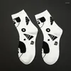 Women Socks Striped Cartoon Hip Hop Meias Divertidas White Black Woman Calcetines Skarpetki Meia Calcetas Chaussette Sock Sokke