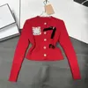 Women's o-neck long sleeve coarse wool knitted rhinestone cute bow letter embroidery single breasted sweater SML
