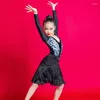 Bühnenkleidung Kinder Professionelle Split Anzug Mädchen Langarm Latin Dance Kleid Fransen Röcke Wettbewerb Kleider SL9472