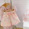 Ensembles de vêtements deux pièces ensemble de filles été fleur bulle manches hauts et shorts enfants vêtements filles enfant en bas âge fille bébé