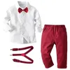 Clothing Sets Set Boys Spring Autumn Clothes Toddler Kids Plaid Shirt Long-Sleeve Suspenders Red Pants 4 Piece Banquet Gentleman Formal Wear