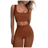 Women's Two Piece Pants Women Pieces Fitness Yoga Set Solid Color Super Stretch Lycra Gym Running Suit Soft Breathable Workout Clothes