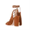 Nxy Sandals Rome Style Ankle Strap Women's Peep Toe Women Shoes Summer Bohemian Square Heel Rivet Lace Up Luxury 230406