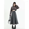 スカート灰色のハイウエストプリーツスカート2023年春の女性向けデザインセンスミディアム長さの気質汎用性の高いAライン