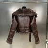 معاطف الخندق النسائية Prepomp 2023 Winter Collection Lambswoll Twlar Belt Faux Leather Fur Jacket Women Cotton Coat GM199