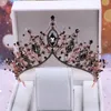 Barok siyah kristal büyük yuvarlak gelin tiaras taçlar yarışmada balo palyaço diadem rhinestone peçe tiara kafa bandı düğün saç aksesuarları