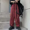 Hippie mode punk baggy last rutig byxor kvinna y k gotisk röd rutig bred benbyxor för femme vår sommar streetwear