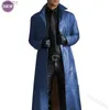 Men's Trench Coats New Men's Coat Spring and Autumn Fashion Temperament Pure Color Windbreaker Slim PU Leather Extended Leather CoatL231123