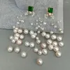 Stud Earrings KKGEM 3'' Illusion Cultured White Rice Pearl Green Cz Handmade For Women