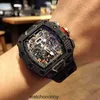 Carbon Luxe Heren Vrije tijd Mechanica Horloge Richa Business Vezel Multifunctionele Automatische Machine Oranje Bandmolen r Horloge Mannetje