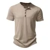 T-shirts pour hommes 2023 T-shirt d'été mode couleur unie col en coton flammé bouton polo décontracté haut ample