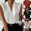 Women's Blouses V-neck Shirts For Women Solid Sleeveless Casual Professional Office Shirt Tops Thin Blouse Slim Clothing Simple