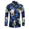 Men's T Shirts Floral Long Sleeve Shirt Men'S Slim Cardigan Lapel Button Flower Printed Casual Hike