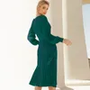 Robes décontractées taille haute à lacets femmes élégantes plissées 2023 automne hiver lanterne à manches longues robe tricotée soirée robe féminine