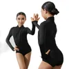 Scene Wear Fashion Latin Dance Tops For Girls Black Long Sleeved Practice Clothes Chacha Rumba Tango Performance DQS11776