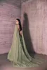 Casual Dresses High End Olive Green Floral Lace Prom Gowns With Cape Double V-neck 3D Flower Formal Party Modest Arabic Robe