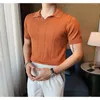 Męski Polos Vintage Ice Silk Mens Knit Polo Shirt Casual Short Sleeve V-dions Tshirt Top 2023 Wiosenne lato dla mężczyzn Tee Ubranie Tee Business