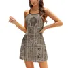 Casual Dresses Egyptian Hieroglyphs And On Wood Square Neck Dress Summer Women Elegant Halter Print Egypt Pharaon Ethnic