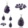 Pendant Necklaces Pendant Necklaces Sier Plated Irregar Shape Natural Purple Amethysts Crystal Link Chain Necklace Ethnic Style Jewelr Dhzfn