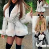 Kvinnorjackor damer Stylish Pu Leather Winter Warm Plush Collar Jacket Faux Fur Coat Belted Women med 231122