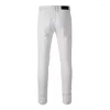 Jeans para hombre Beige High Street Fashion Slim Fit Costillas desgastadas Parches Cremalleras Bolsillos Bikers Skinny Stretch Ripped Pant para hombres