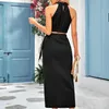 Casual Dresses Fashion Solid Color Neck Hanging Sleeveless Skirt Set Women Beho Two Piece Crop Tops Bandage Dress Suits 2023 Summer Party