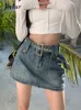 Kjolar jielur sommar hög midja varm kort kjol kvinna casual koreansk stil mode denim kjol bodycon smal solid kjol streetwear p230422