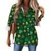 Blouzen voor dames St Patricks Day Blouse Women Green Shamrock Street Style Loose Autumn Long Sleeve Office Work Shirt Grafische top Big Size