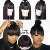 Full Bangs Natural Black Long Silky Straight Wig with Baby Hair Heat Resistant Glueless Synthetic None Lace Wigs for Fashion Black women
