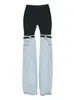 Jeans femme DEAT mode taille haute droite Patchwork cuir PU boucle Streetwear Denim pantalon printemps 2023 tendance 17A2013H 230422
