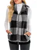 Kvinnors västar Autumn Winter Plaid fleece hoodie Vest Cardigan Fashion Stand Collar Simple Pocket Pocket Sleeveless Female Office Coat