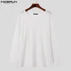 Homens camisetas Incerun Tops 2023 Estilo Coreano Bonito Mens Simples Lace Stripe Camiseta Moda Masculina Vendendo Manga Longa T-shirts S-5XL