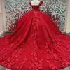 Red Shiny Sweetheart Quinceanera Dresses Beads 3DFloral Applique Lace Off the Shoulder Sweet 15 Birthday Party Ball Gowns