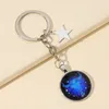 Porte-clés Créatif Douze Constellations Temps Gem Verre Patch Collier Porte-clés Explosion Alliage Pentagramme Suspendu