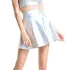 Faldas Verano PU Falda sexy para niña Fondos cortos Patinador Moda Plisado Danza Oro Plata Mini Mujeres S-XXL