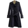 MIT LOGO X-Langer Trenchcoat im britischen Stil für Damen Neue Damenmäntel Frühling und Herbst Doppelknopf-Übermantel Lang Plus Größe S-4XL Navy Khaki Schwarz