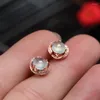 Stud Earrings Natural Chalcedony Egg Face Retro Light Luxury Rose Gold Diamond Charm Female Silver Jewelry