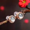 Stud Earrings Natural Chalcedony Egg Face Retro Light Luxury Rose Gold Diamond Charm Female Silver Jewelry