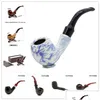 Smoking Pipes Wooden Color Acrylic Hand Tobacco Cigarette Pipe Blue And White Porcelain With Gift Box Holder Bag 7 Styles Drop Deliv Dhbr0